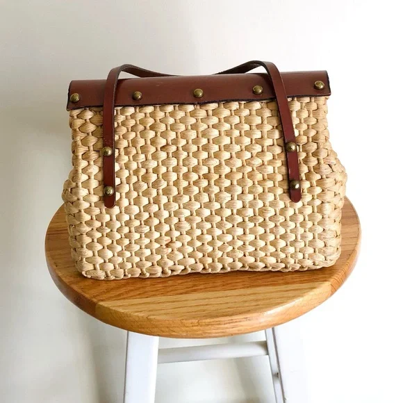 Vintage straw & leather mini tote - Picture 11 of 16